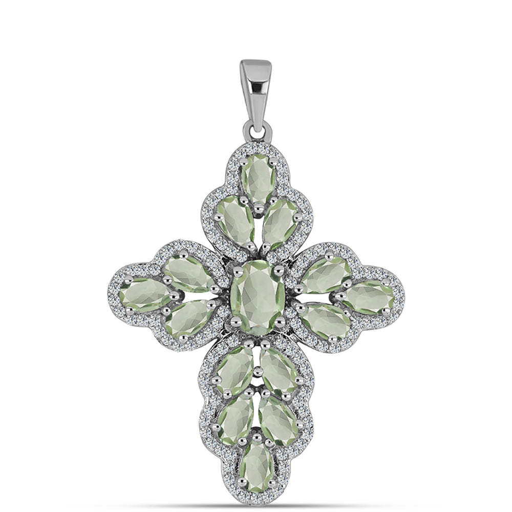 Silberanhänger mit grünem Amethyst und weißem Topas