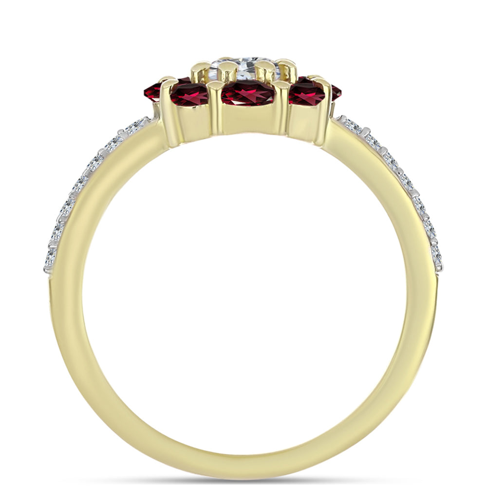 Goldplattierter Silberring mit Rhodolith Granat und weißem Topas 2 