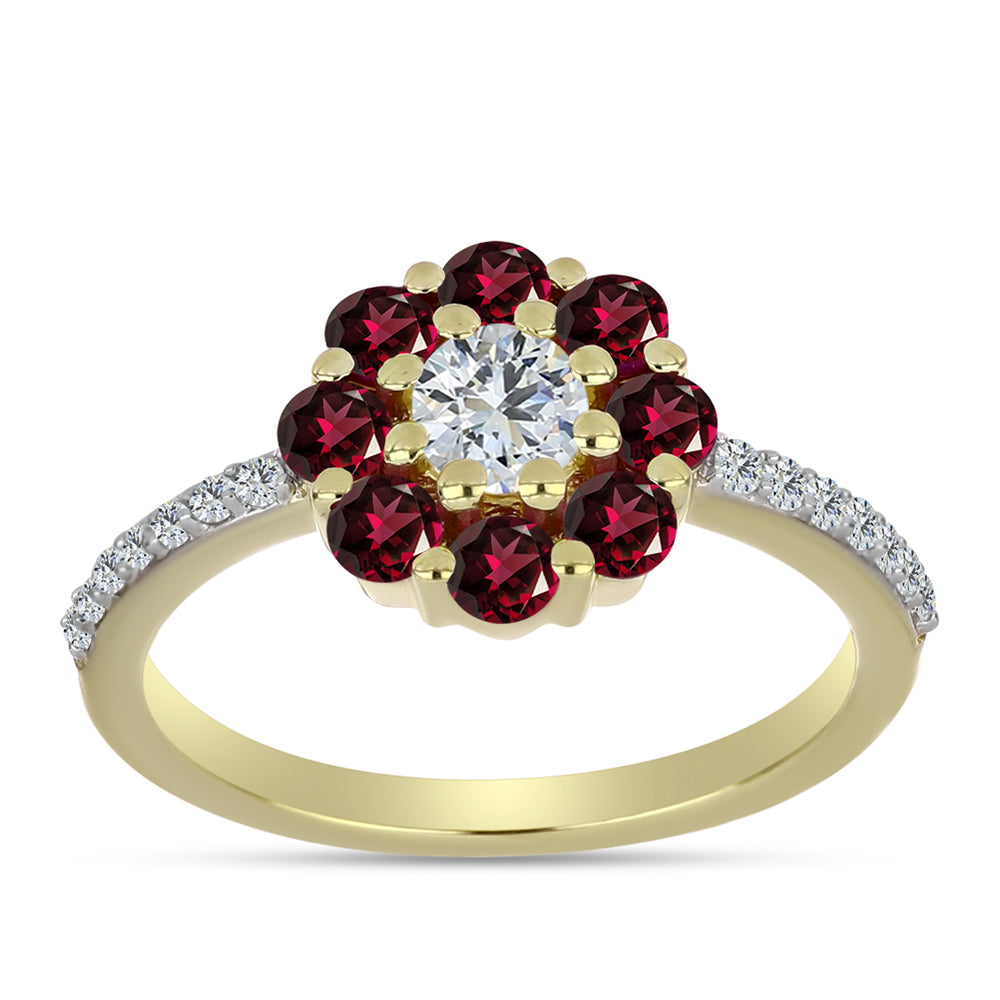 Goldplattierter Silberring mit Rhodolith Granat und weißem Topas