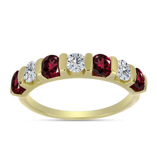 Goldplattierter Silberring mit Rhodolith Granat und weißem Topas