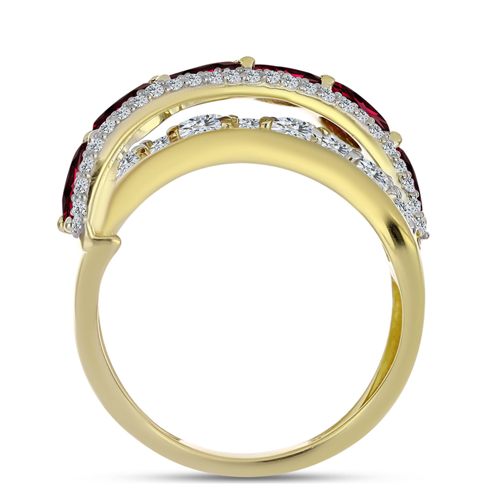 Goldplattierter Silberring mit Rhodolith Granat und weißem Topas 2 