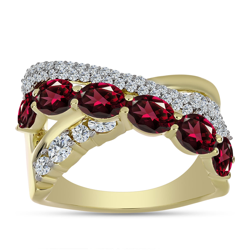 Goldplattierter Silberring mit Rhodolith Granat und weißem Topas 3 