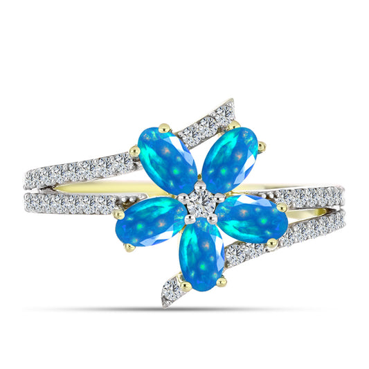 Goldplattierter Silberring mit äthiopischem Paradiese-Opal und weißem Topas