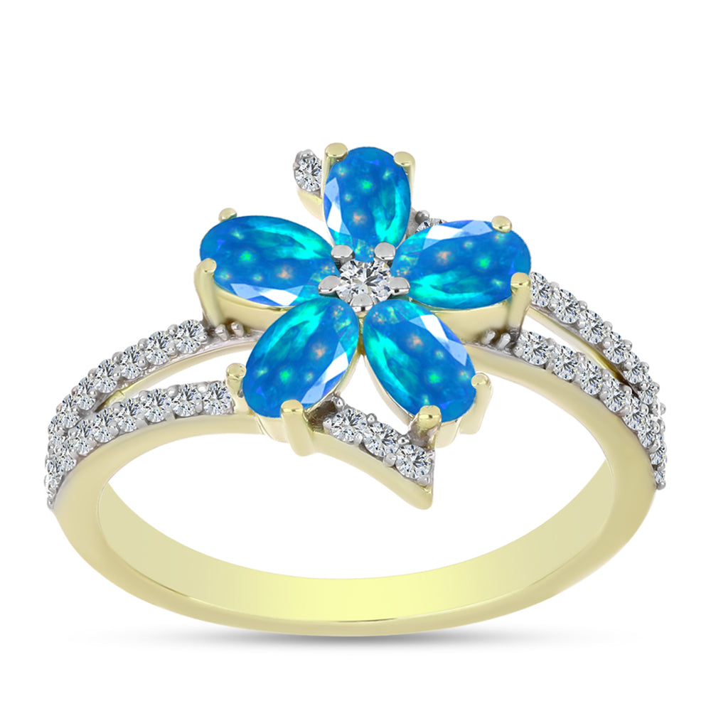 Goldplattierter Silberring mit äthiopischem Paradiese-Opal und weißem Topas