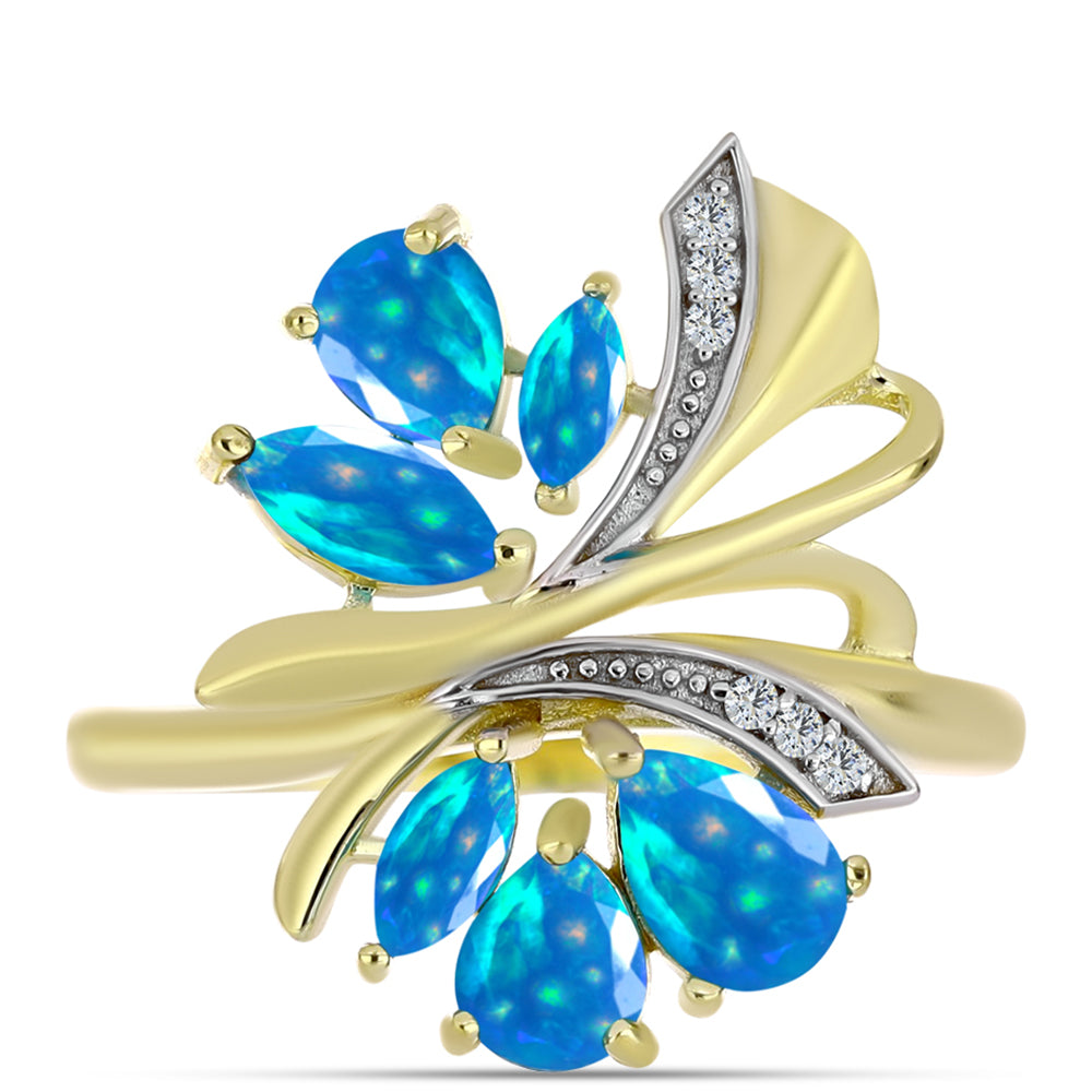 Goldplattierter Silberring mit äthiopischem Paradiese-Opal und weißem Topas 1 