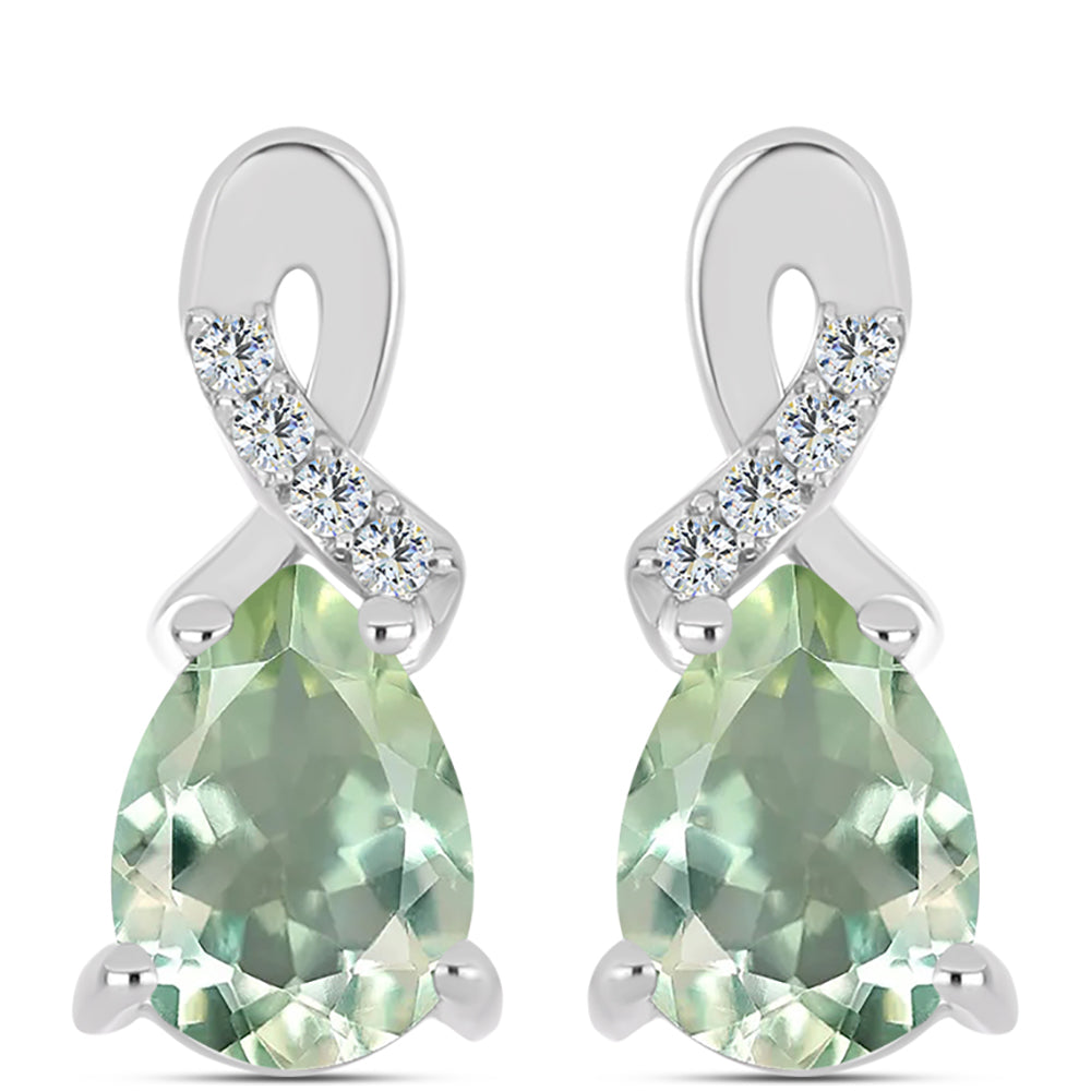 Silberohrringe mit grünem Amethyst und weißem Topas 1 