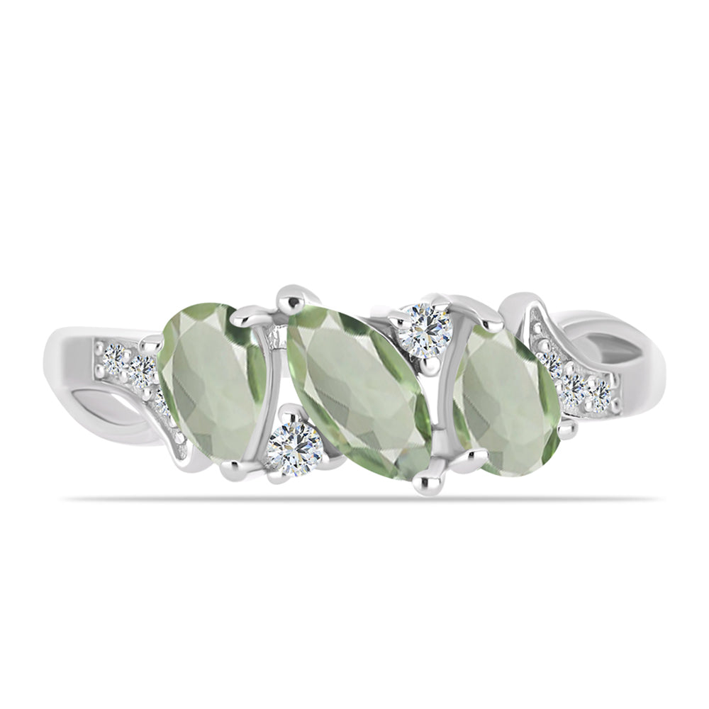 Silberring mit grünem Amethyst und weißem Topas