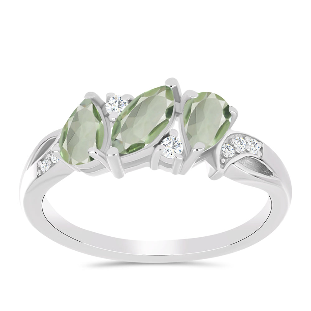 Silberring mit grünem Amethyst und weißem Topas 3 