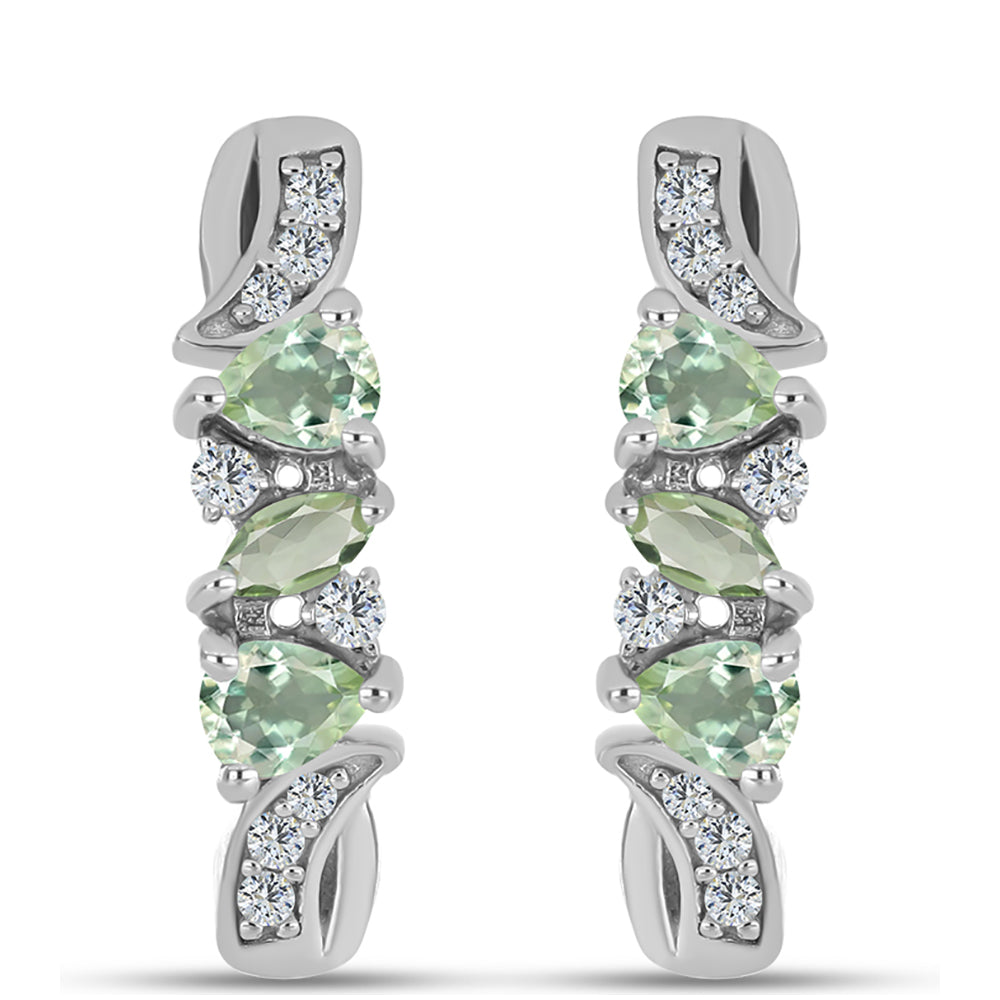 Silberohrringe mit grünem Amethyst und weißem Topas