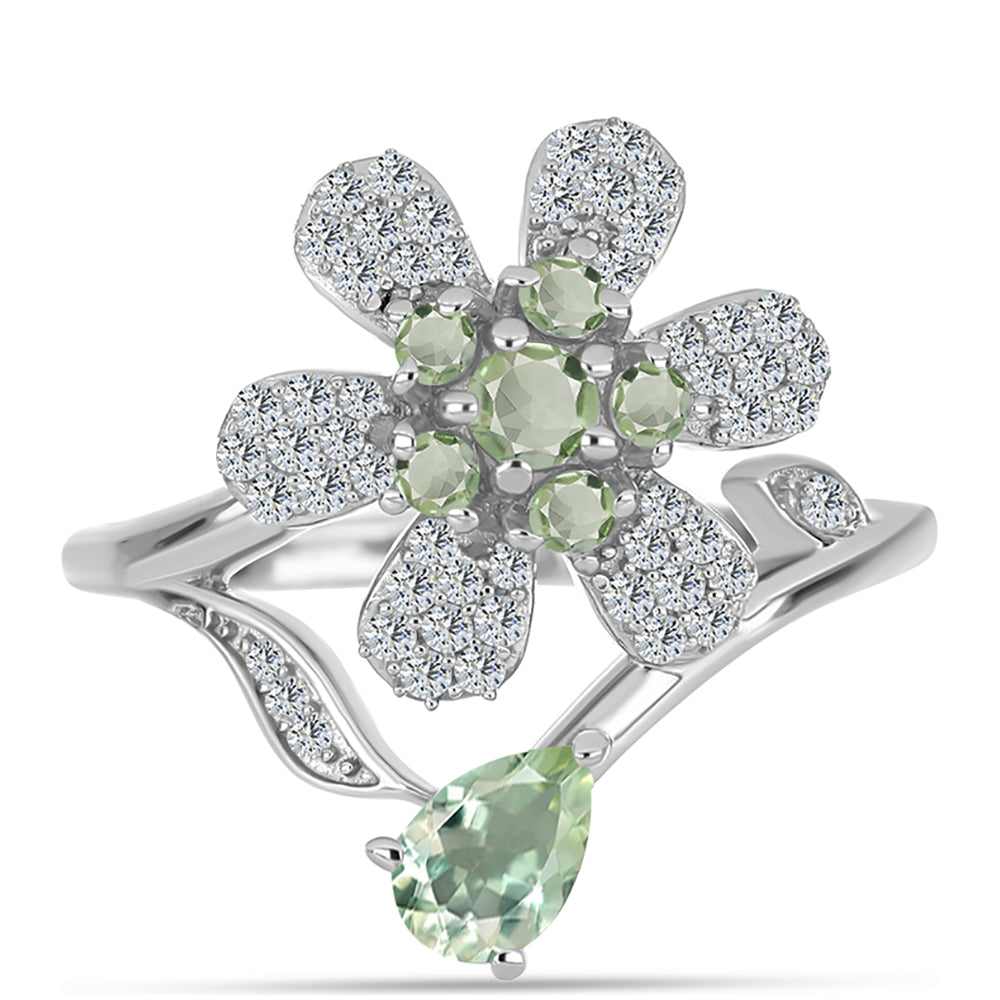 Silberring mit grünem Amethyst und weißem Topas 1 