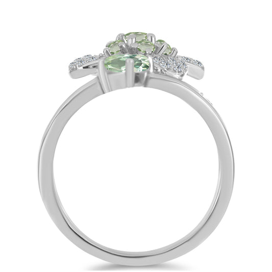 Silberring mit grünem Amethyst und weißem Topas