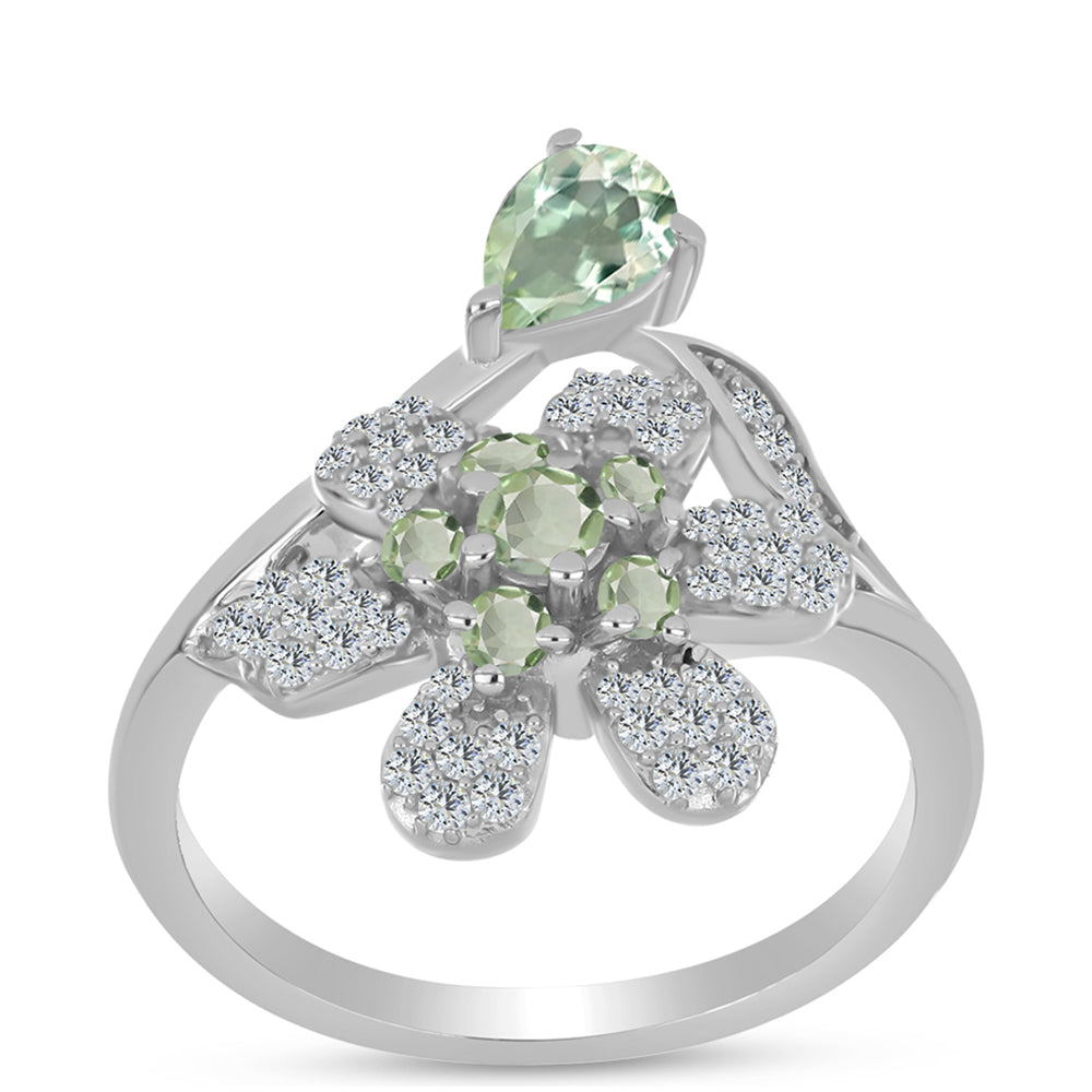 Silberring mit grünem Amethyst und weißem Topas 3 