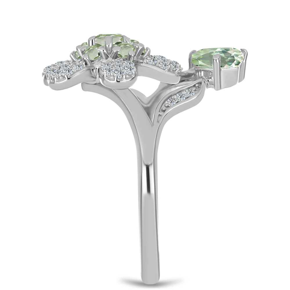 Silberring mit grünem Amethyst und weißem Topas