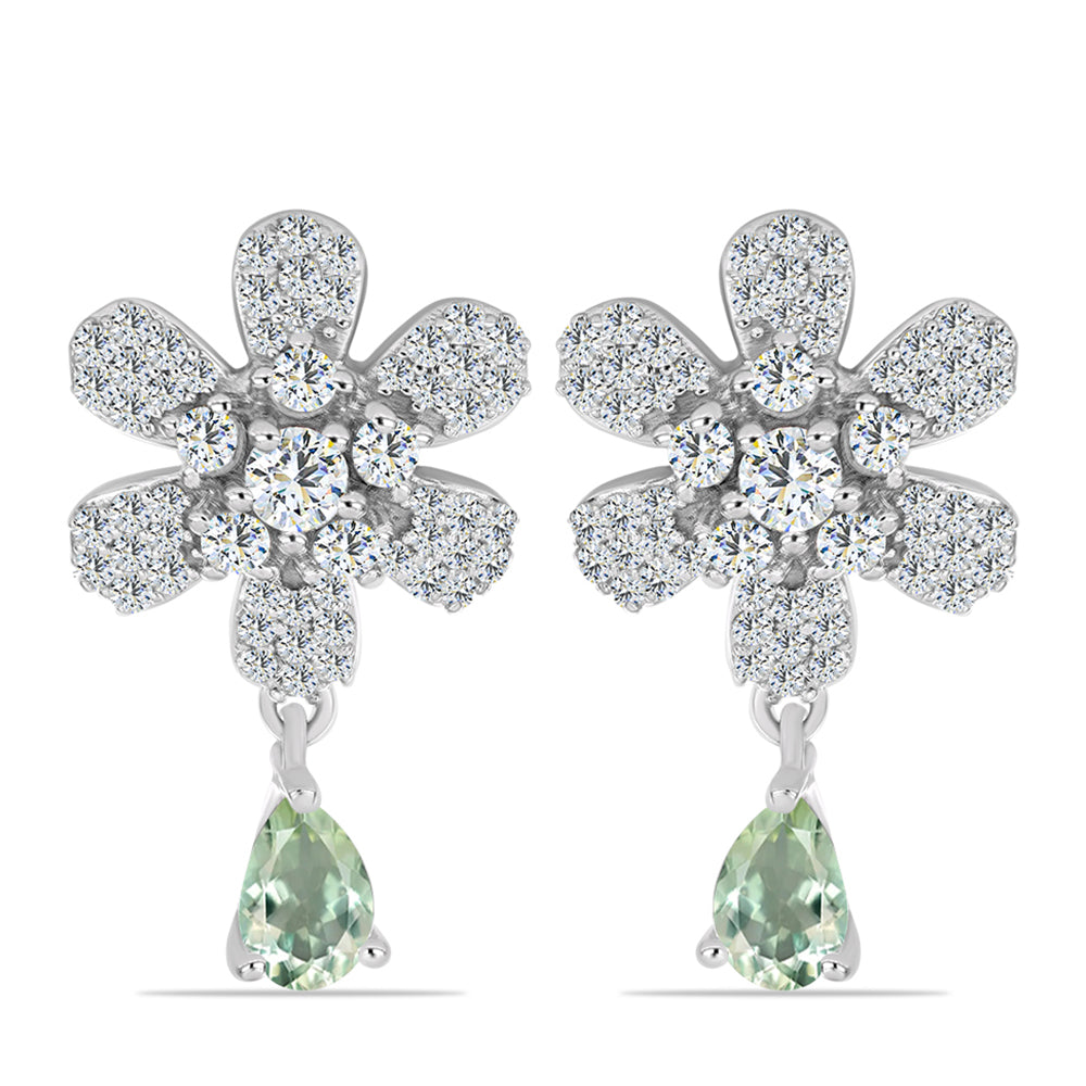 Silberohrringe mit grünem Amethyst und weißem Topas 1 