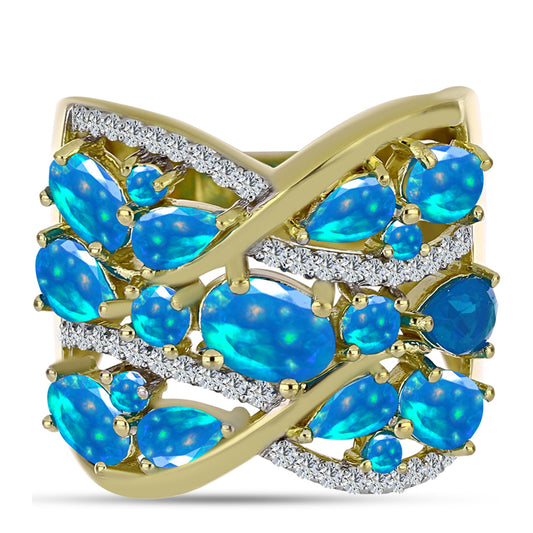 Goldplattierter Silberring mit äthiopischem Paradiese-Opal und weißem Topas