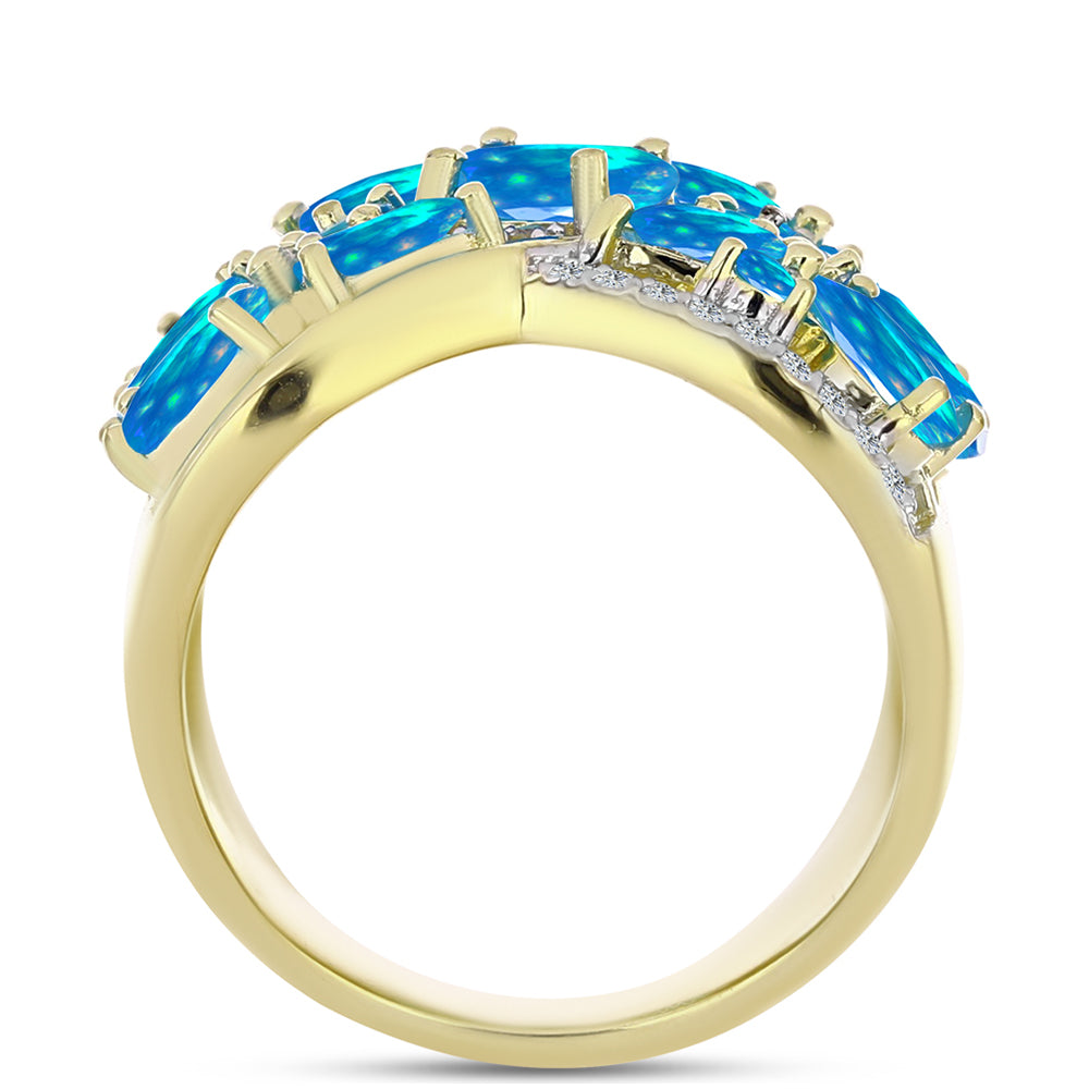 Goldplattierter Silberring mit äthiopischem Paradiese-Opal und weißem Topas