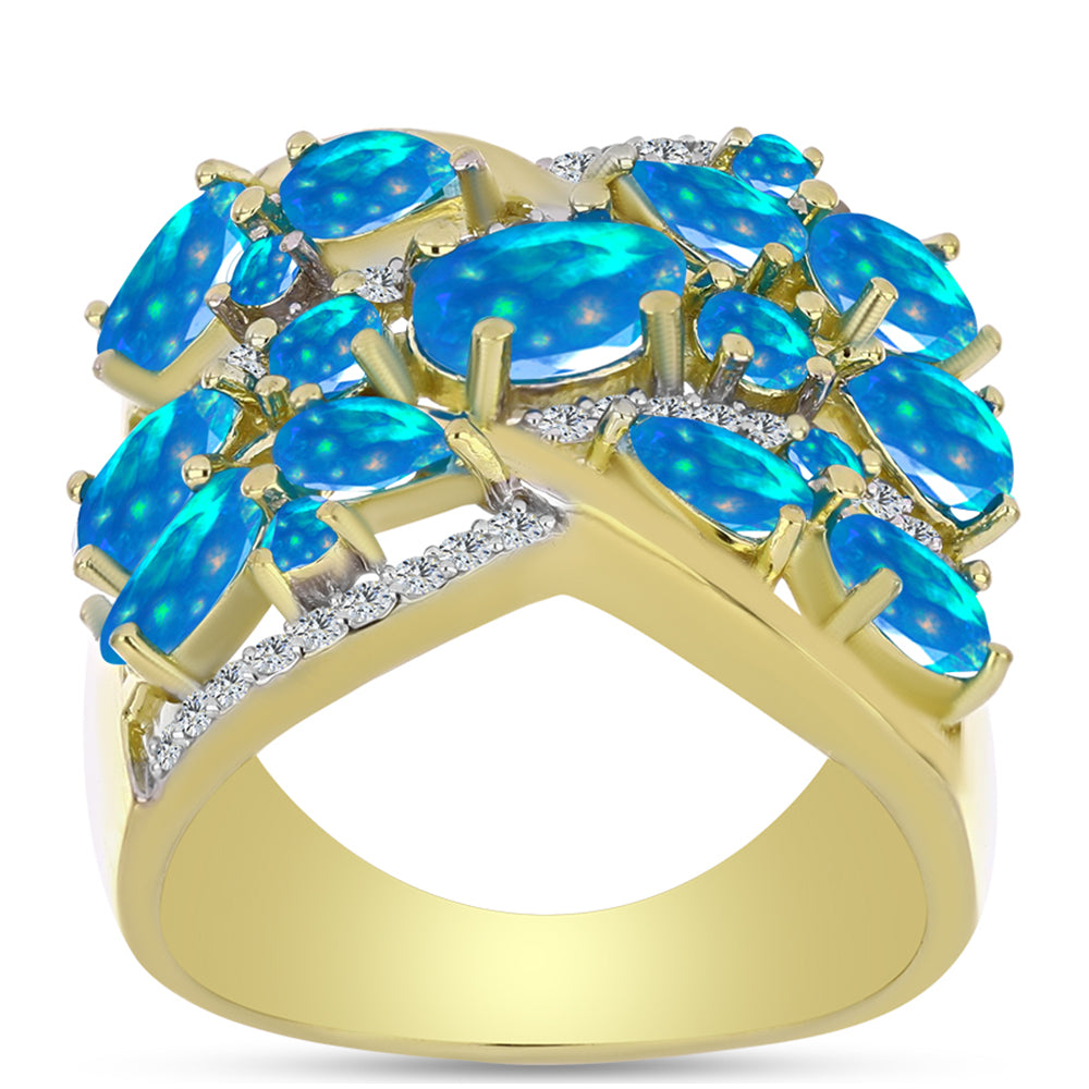Goldplattierter Silberring mit äthiopischem Paradiese-Opal und weißem Topas 3 