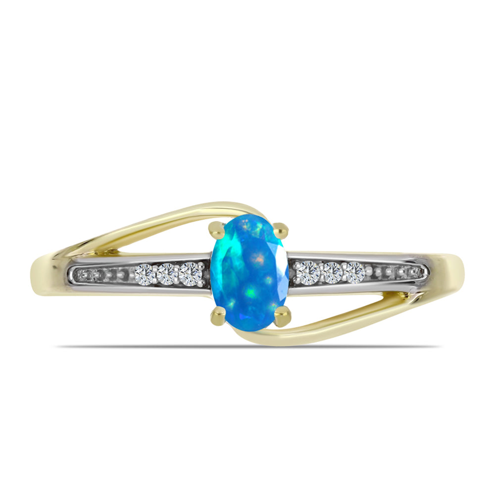 Goldplattierter Silberring mit äthiopischem Paradiese-Opal und weißem Topas 1 