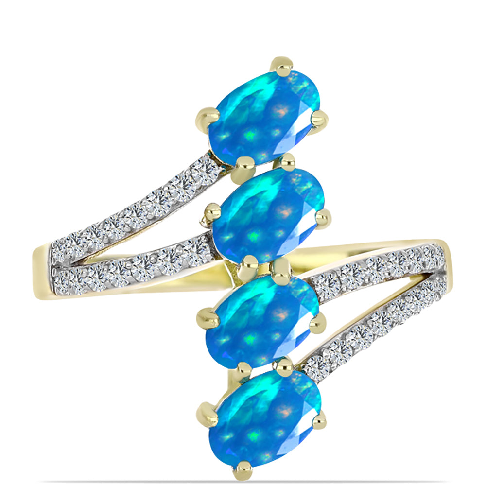 Goldplattierter Silberring mit äthiopischem Paradiese-Opal und weißem Topas 1 