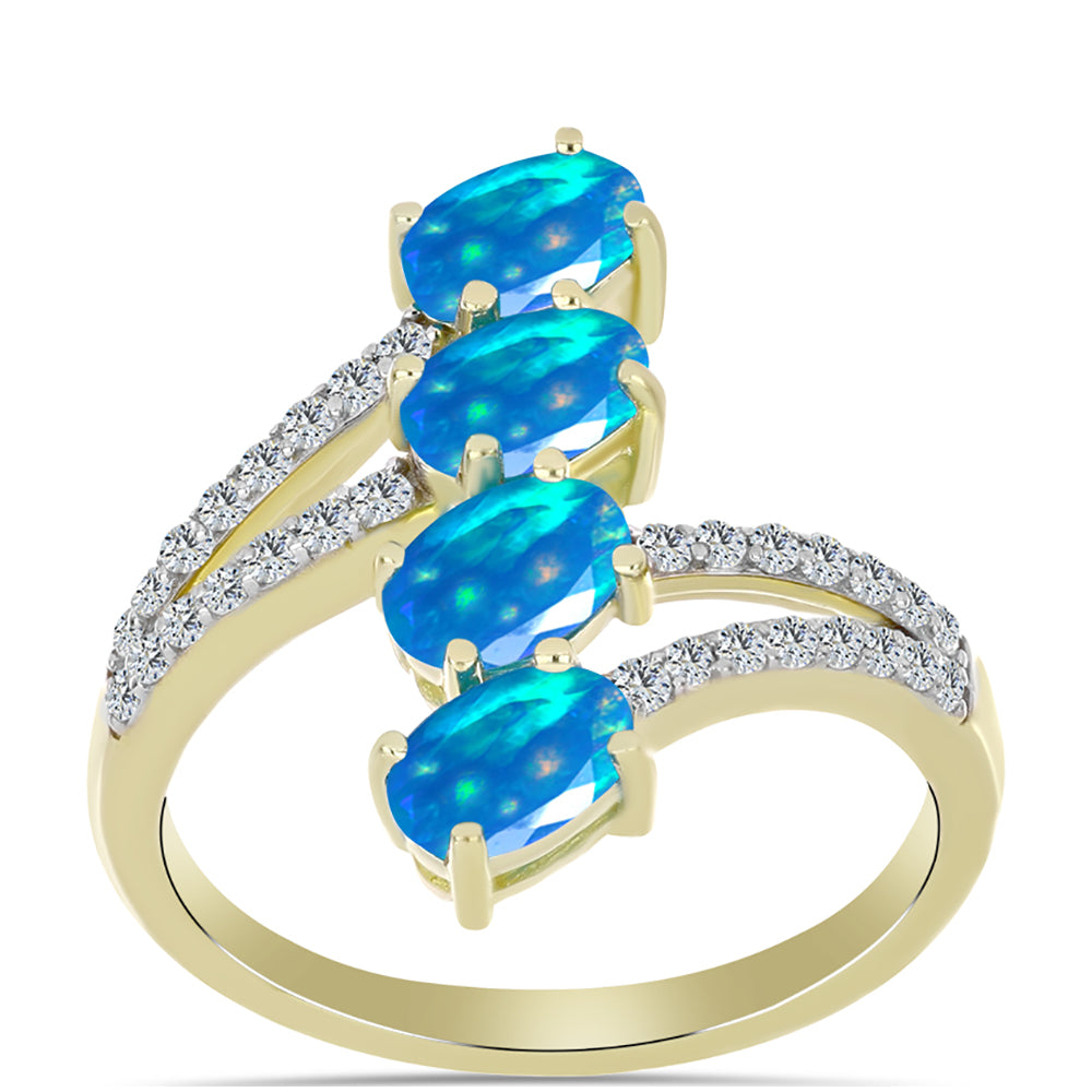 Goldplattierter Silberring mit äthiopischem Paradiese-Opal und weißem Topas