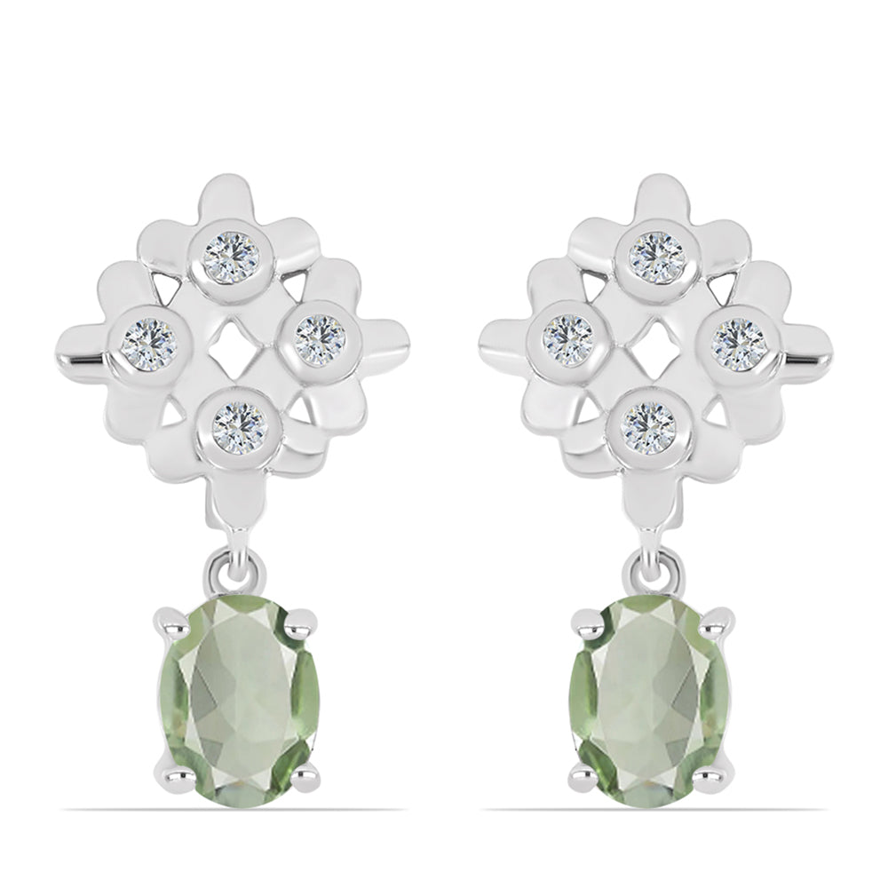 Silberohrringe mit grünem Amethyst und weißem Topas