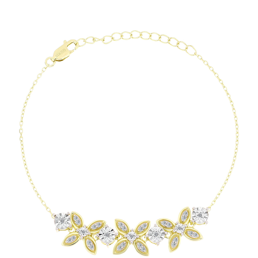 Goldplattiertes Silberarmband mit weißem Diamant und weißem Topas