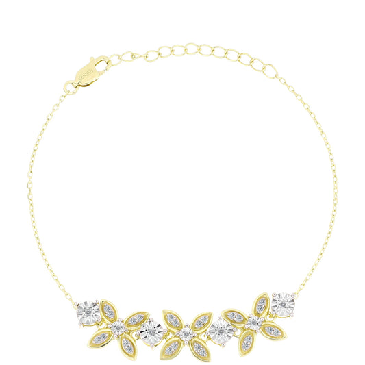 Goldplattiertes Silberarmband mit weißem Diamant und weißem Topas