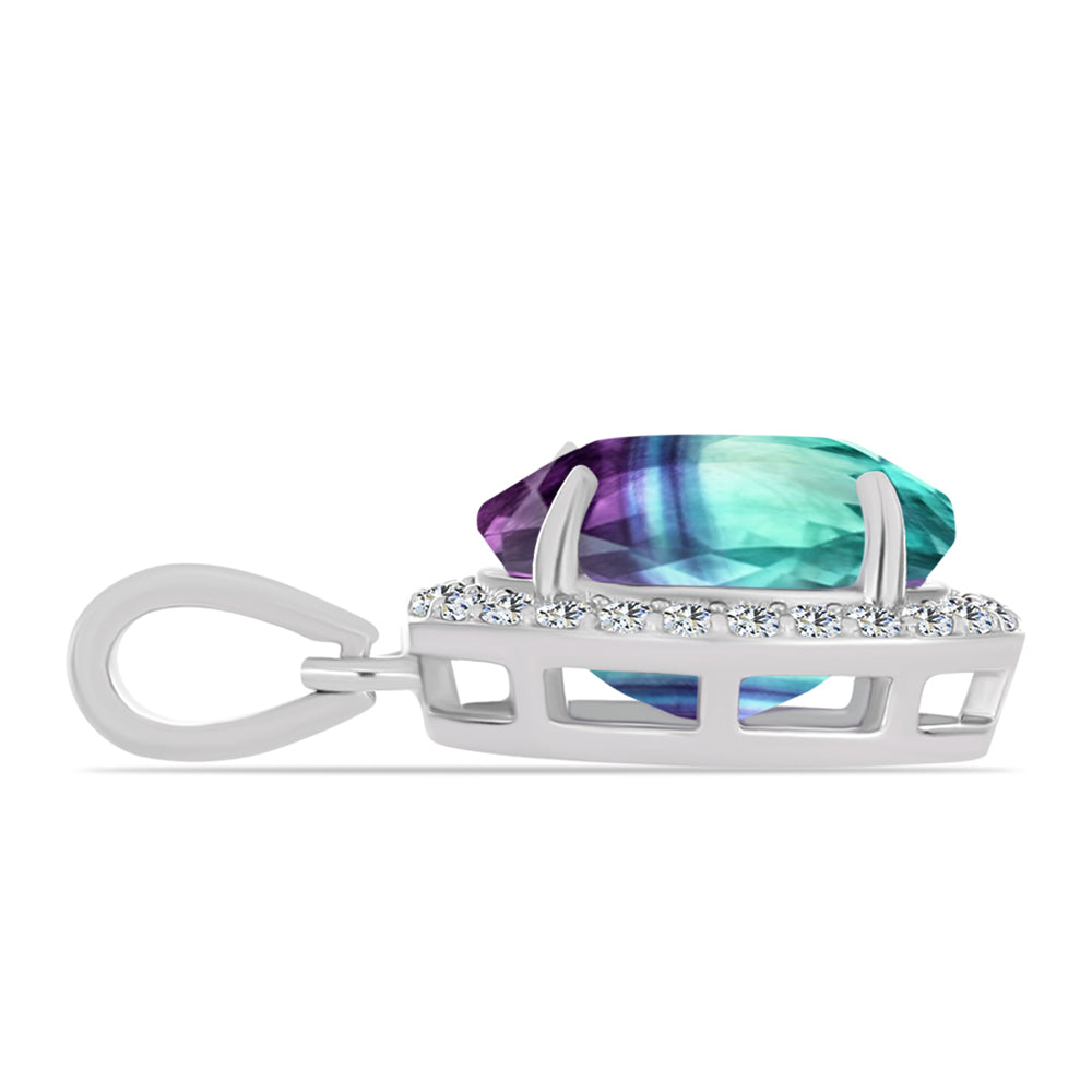 Silberanhänger mit Zebrafluorit und weißem Topas 2 