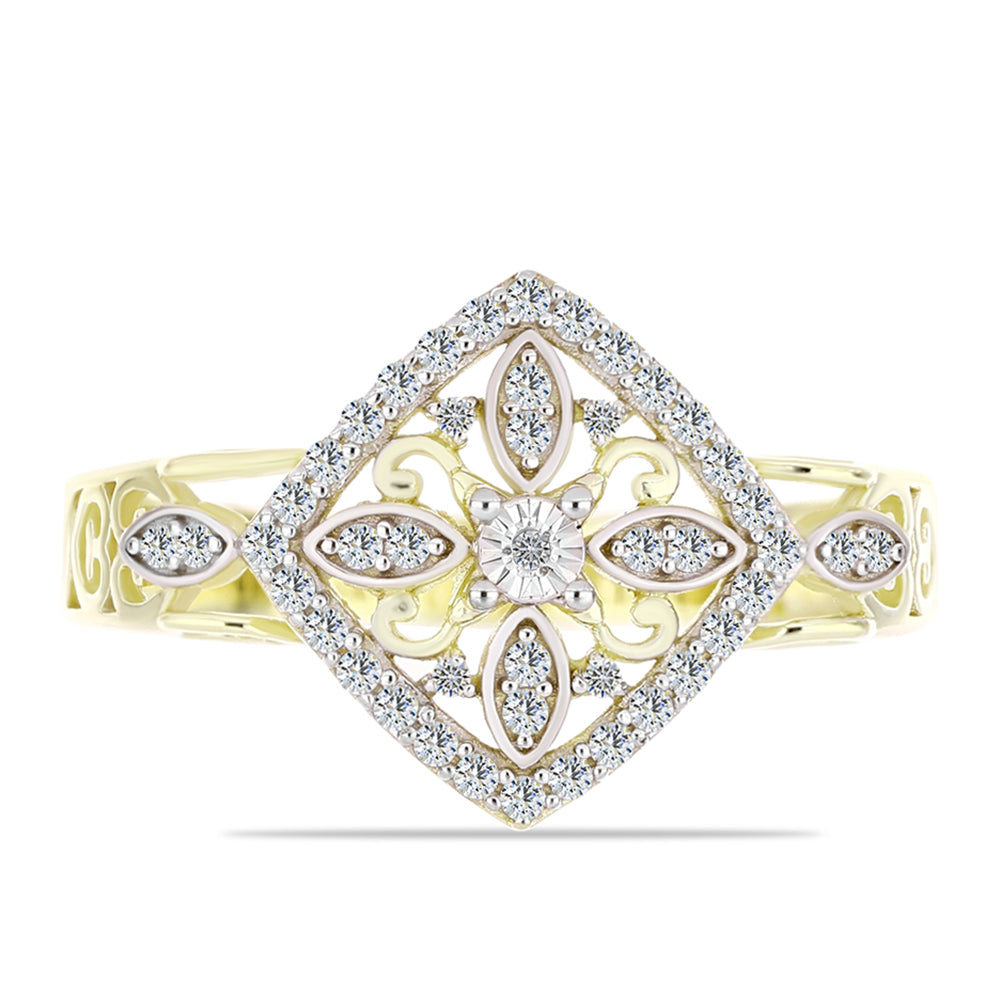 Goldplattierter Silberring mit weißem Diamant und weißem Topas 1 