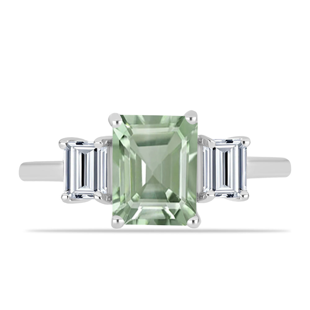 Silberring mit grünem Amethyst und weißem Topas