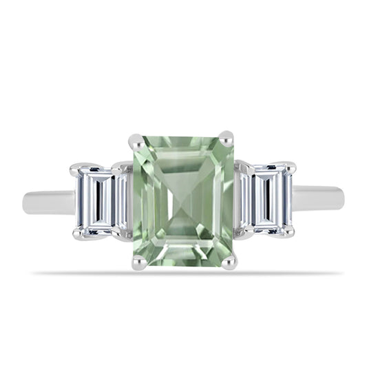 Silberring mit grünem Amethyst und weißem Topas