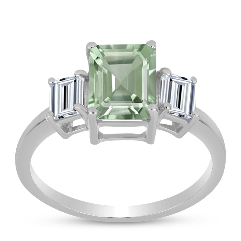Silberring mit grünem Amethyst und weißem Topas 3 