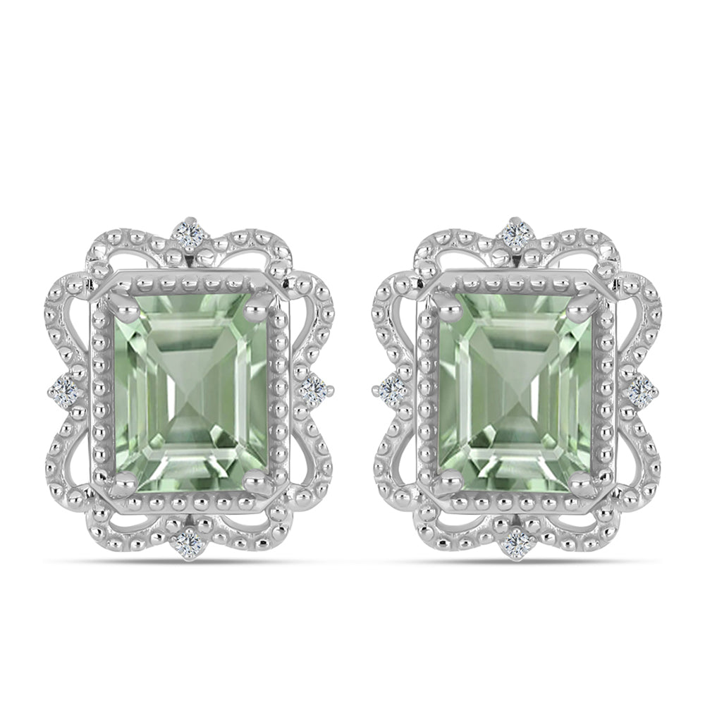 Silberohrringe mit grünem Amethyst und weißem Topas 1 