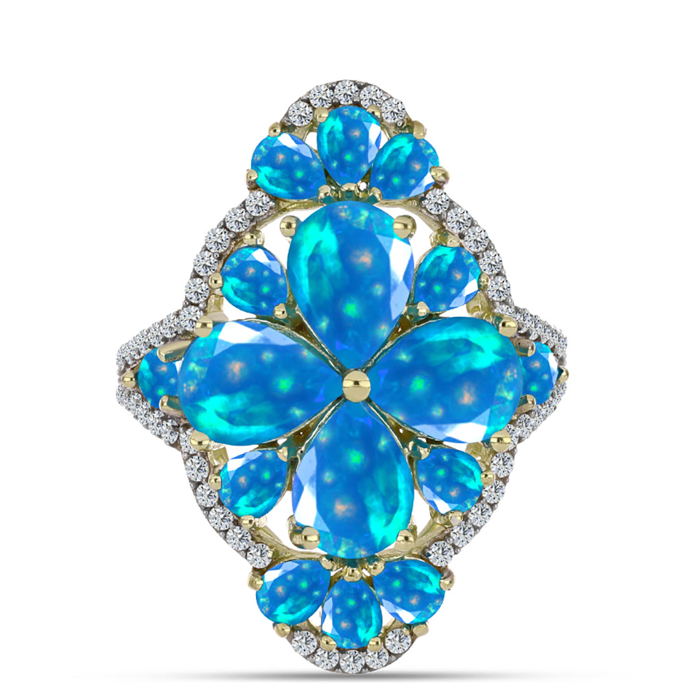 Goldplattierter Silberring mit äthiopischem Paradiese-Opal und weißem Topas 1 
