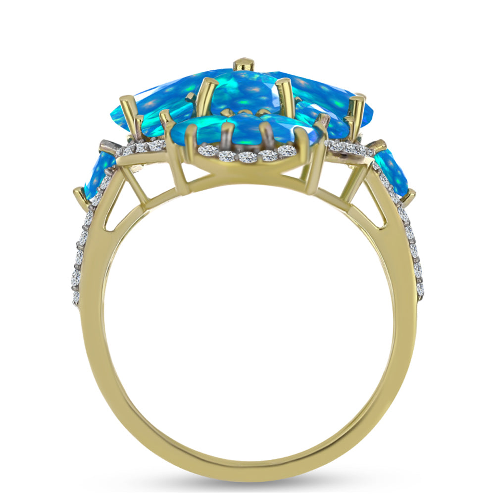 Goldplattierter Silberring mit äthiopischem Paradiese-Opal und weißem Topas