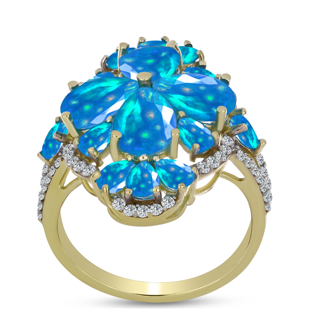 Goldplattierter Silberring mit äthiopischem Paradiese-Opal und weißem Topas 3 