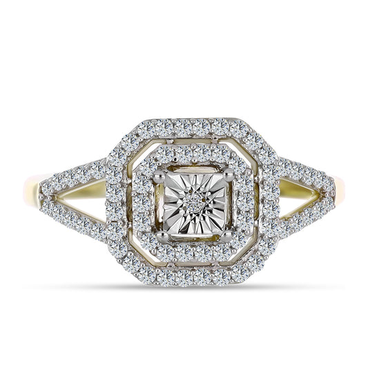 Goldplattierter Silberring mit weißem Diamant und weißem Topas