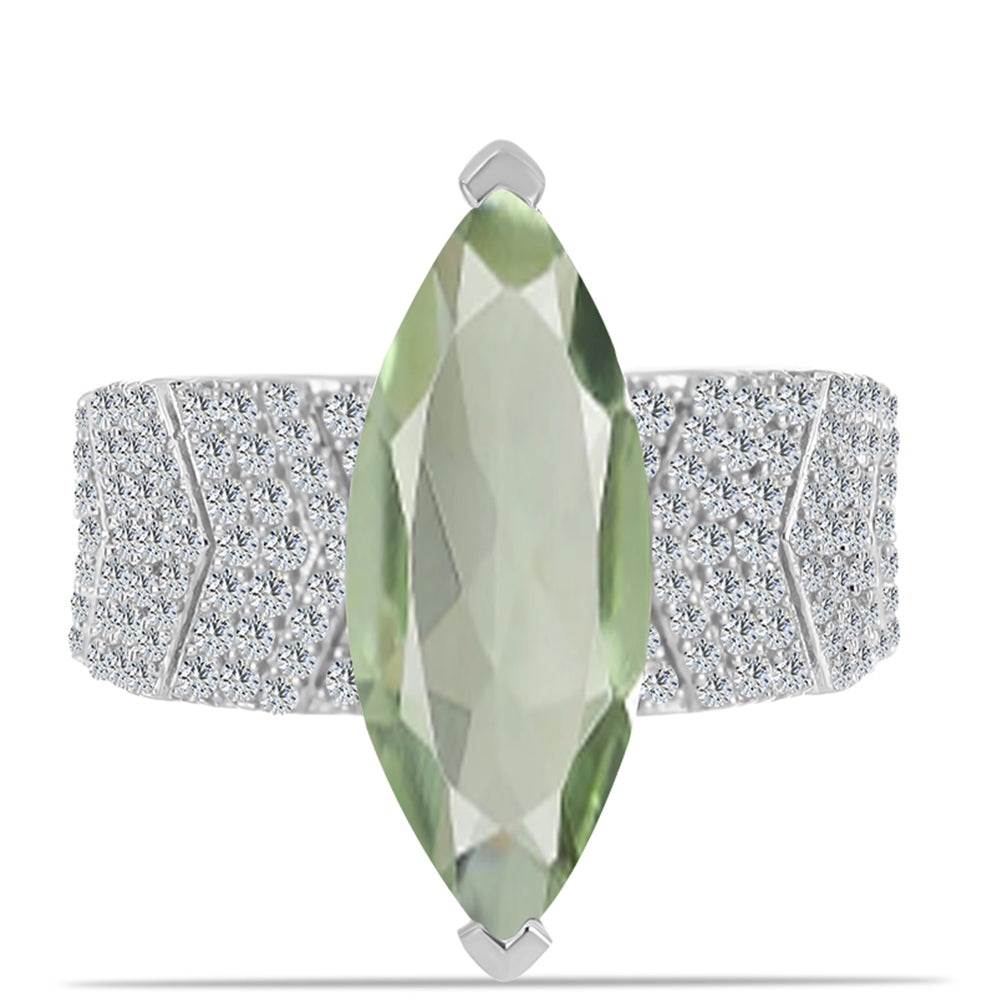 Silberring mit grünem Amethyst und weißem Topas 1 