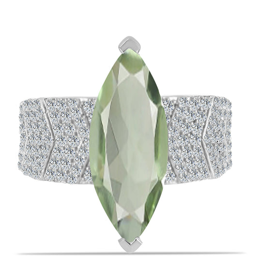 Silberring mit grünem Amethyst und weißem Topas