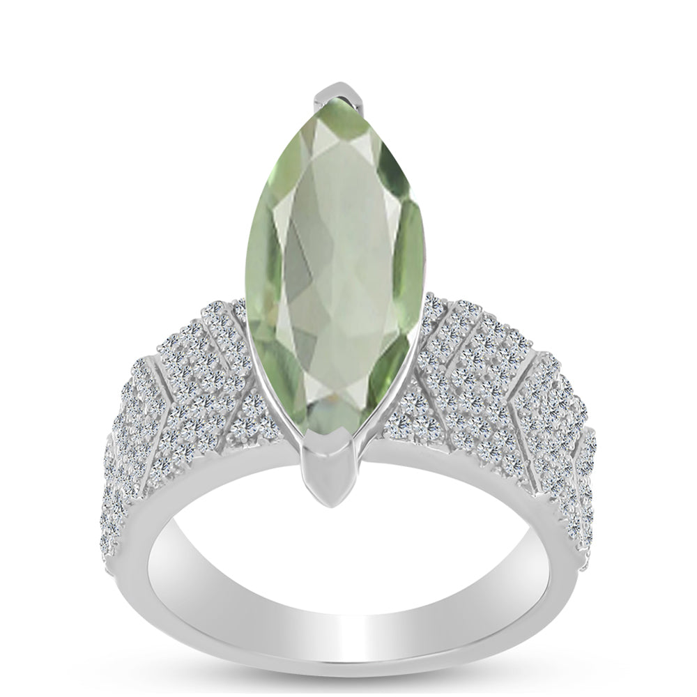 Silberring mit grünem Amethyst und weißem Topas 3 