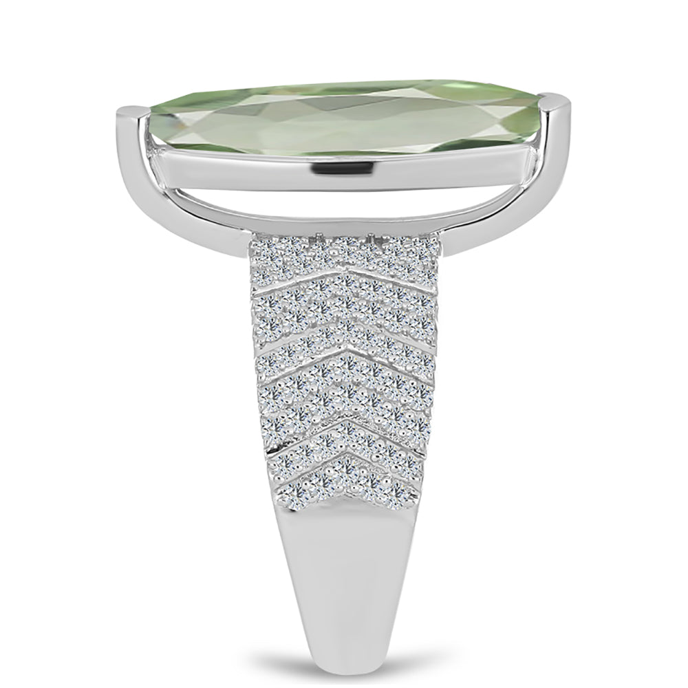 Silberring mit grünem Amethyst und weißem Topas 4 