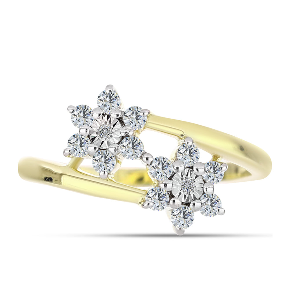 Goldplattierter Silberring mit weißem Diamant und weißem Topas 1 