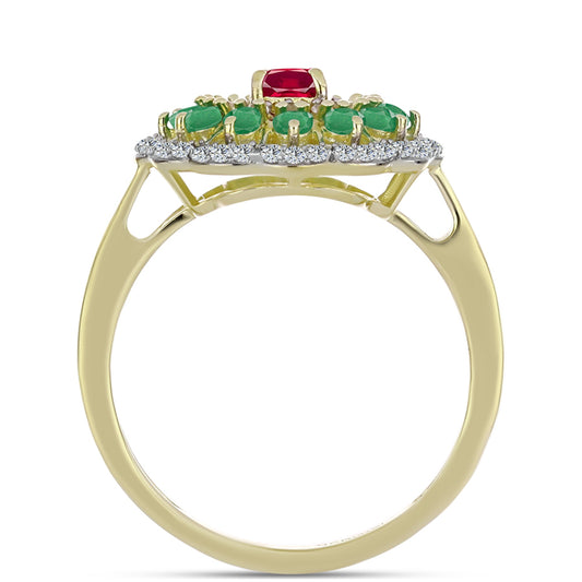 Goldplattierter Silberring mit Rubin aus Madagaskar und brasilianischem Smaragd