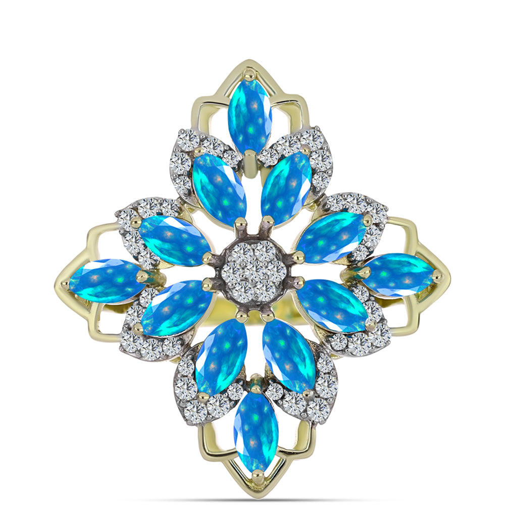 Goldplattierter Silberring mit äthiopischem Paradiese-Opal und weißem Topas 1 