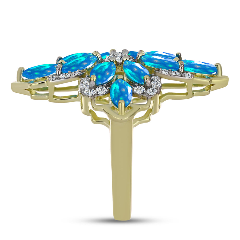Goldplattierter Silberring mit äthiopischem Paradiese-Opal und weißem Topas