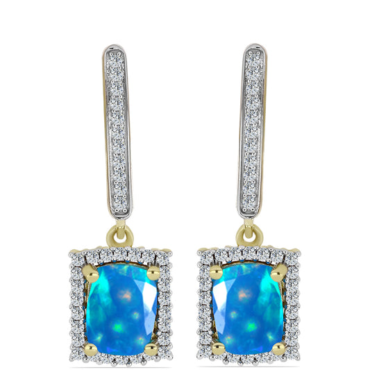 Goldplattierte Silberohrringe mit äthiopischem Paradiese-Opal und weißem Topas
