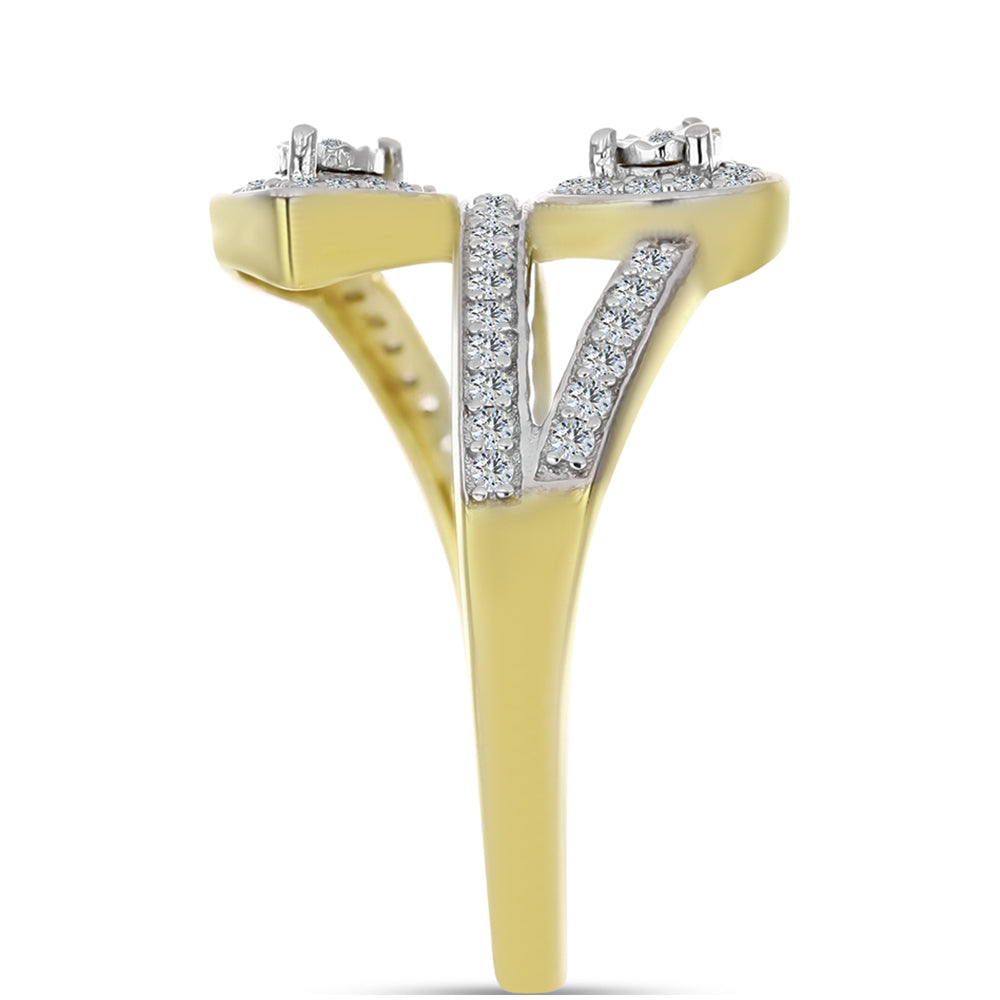 Goldplattierter Silberring mit weißem Diamant und weißem Topas