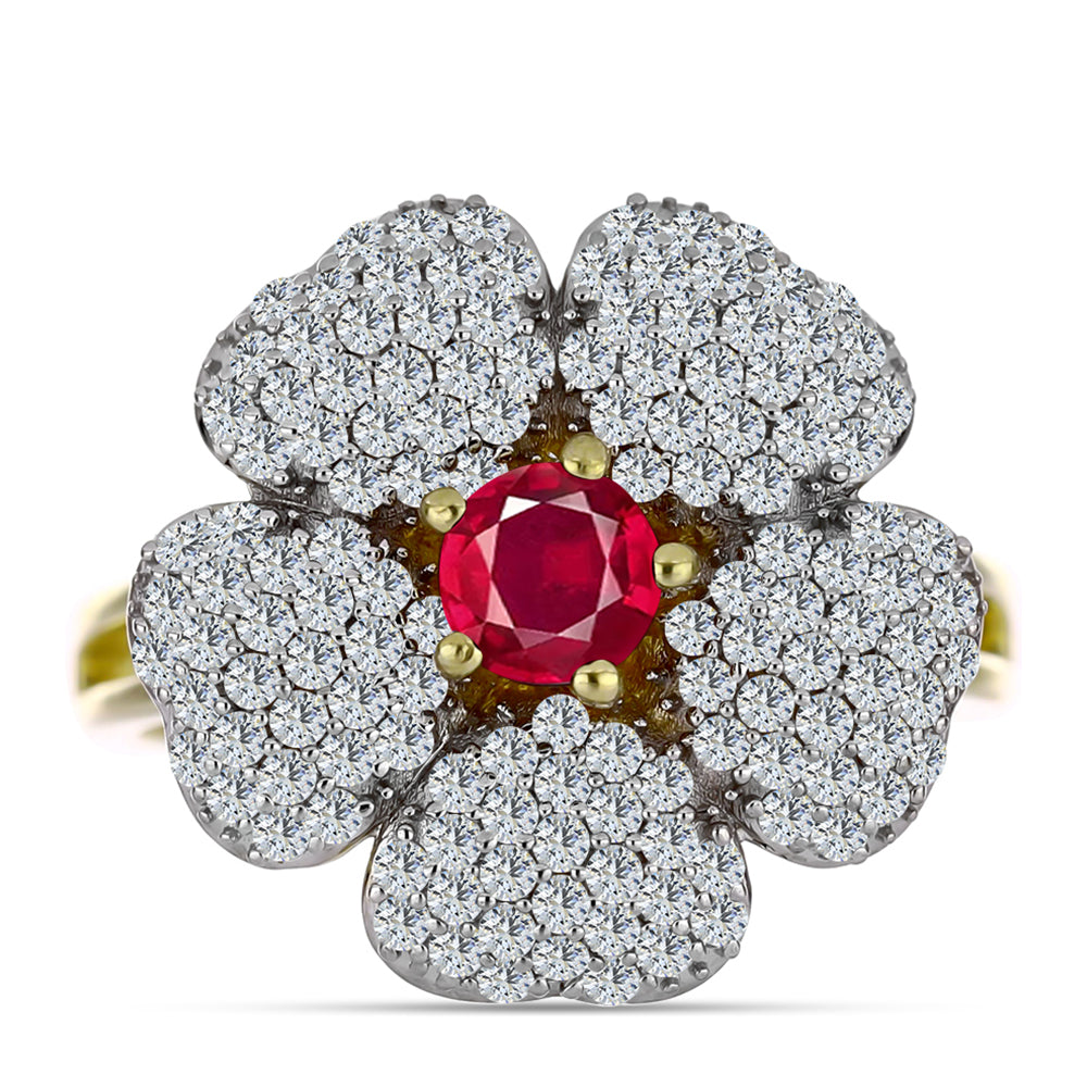 Goldplattierter Silberring mit Rubin aus Madagaskar und weißem Topas 1 