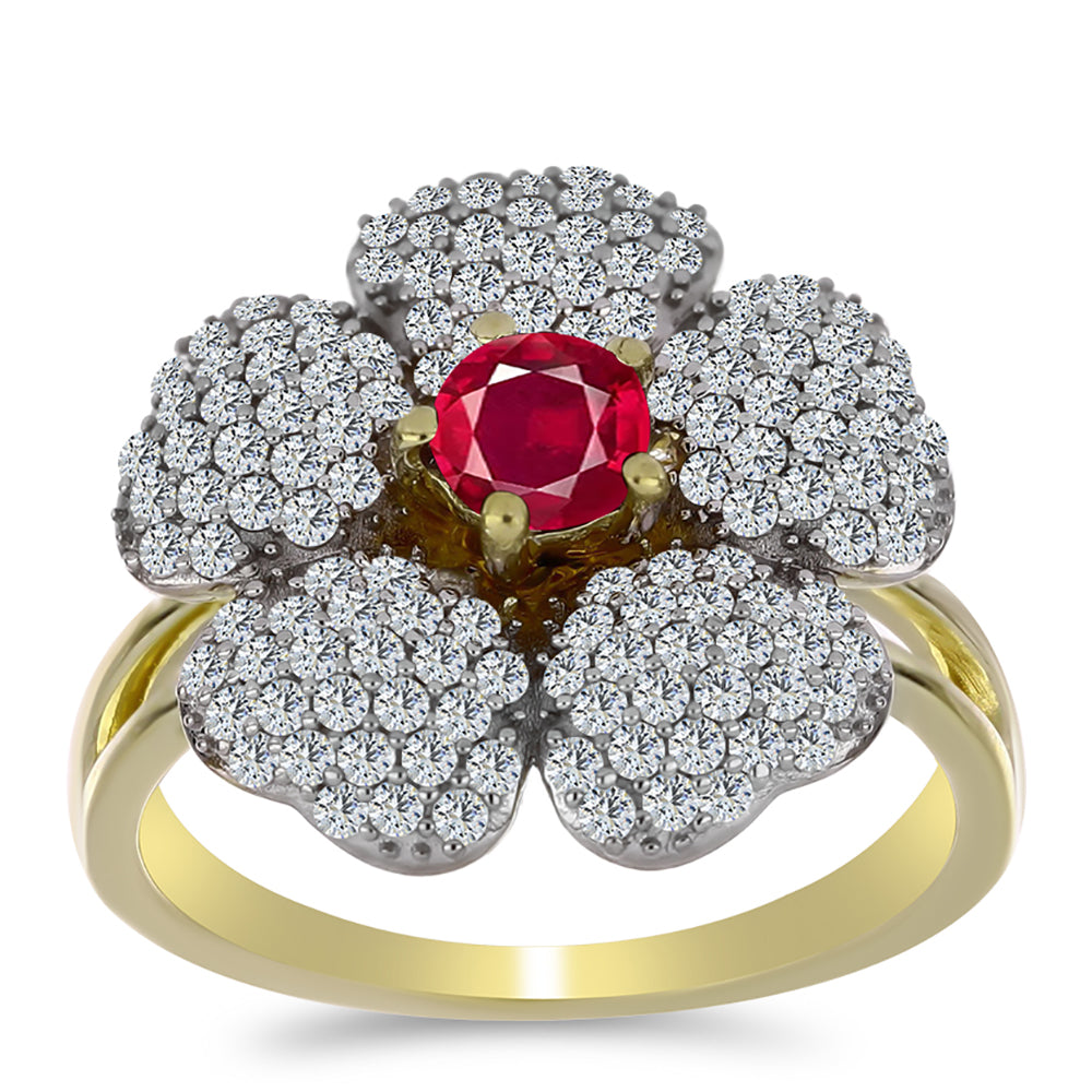 Goldplattierter Silberring mit Rubin aus Madagaskar und weißem Topas 3 