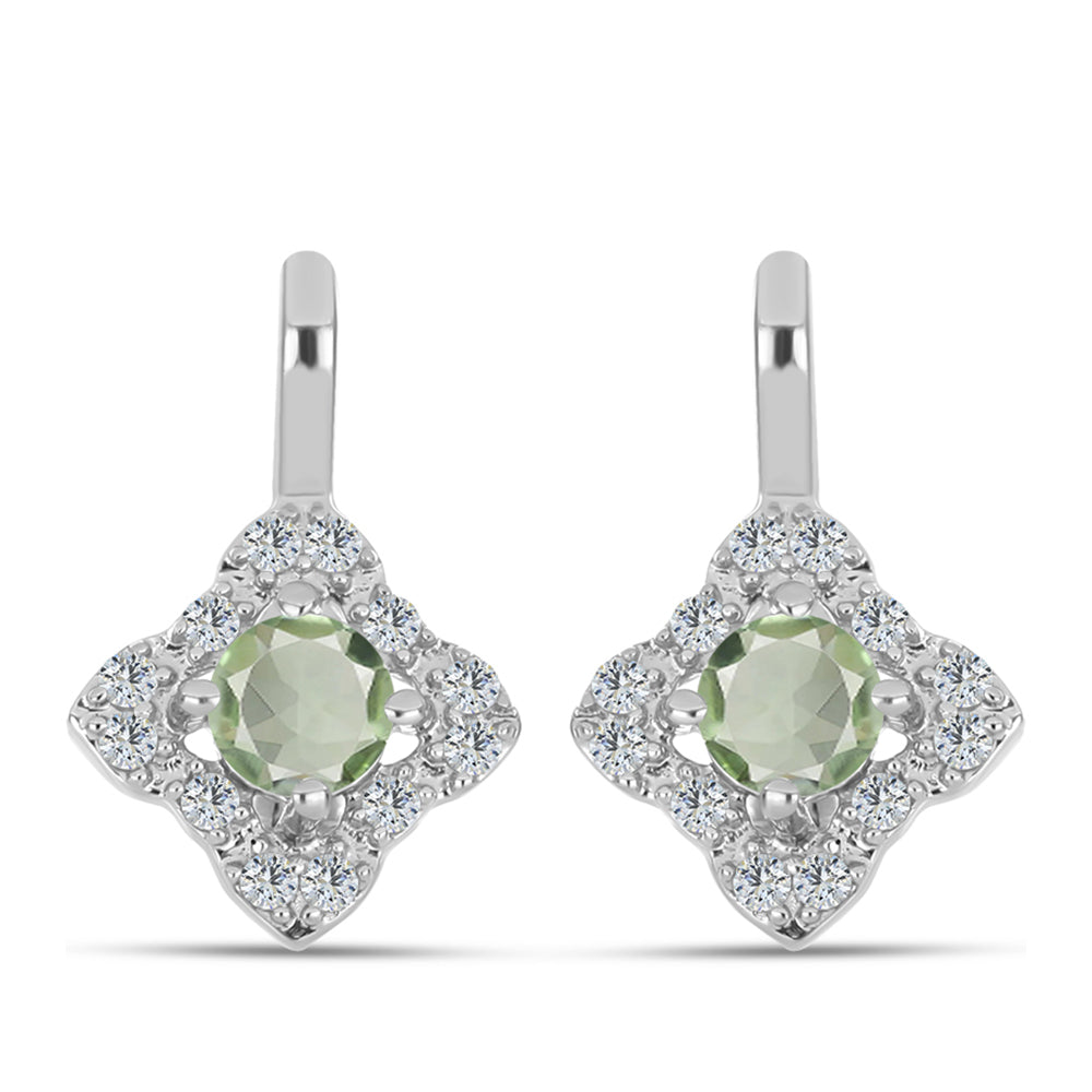 Silberohrringe mit grünem Amethyst und weißem Topas 1 